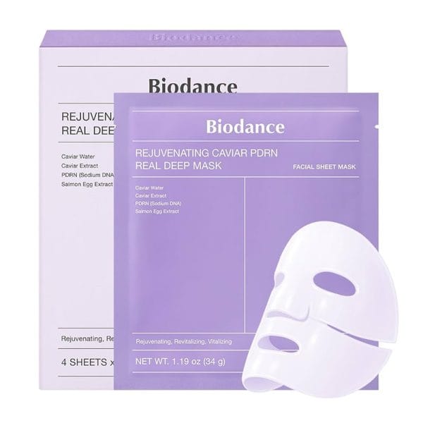 Atjaunojoša lokšņu maska ar kaviāru un PDRN Biodance Rejuvenating Caviar PDRN Real Deep Mask