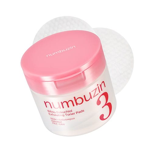 Eksfoliējoši tonera diski poru un ādas tekstūras kopšanai Numbuzin No.3 Bifida Bakuchiol Exfoliating Toner Pads